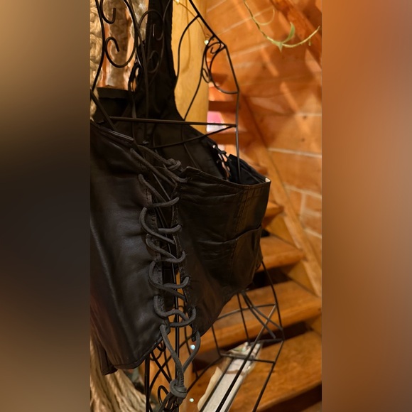 Incredible vintage leather lace up biker vest! Fringe! - Picture 3 of 5